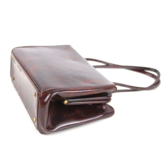 VINTAGE Palizzio PATENT BROWN LEATHER FRAME BAKELITE HANDBAG POCKETBOOK SATCHEL - Picture 8 of 15